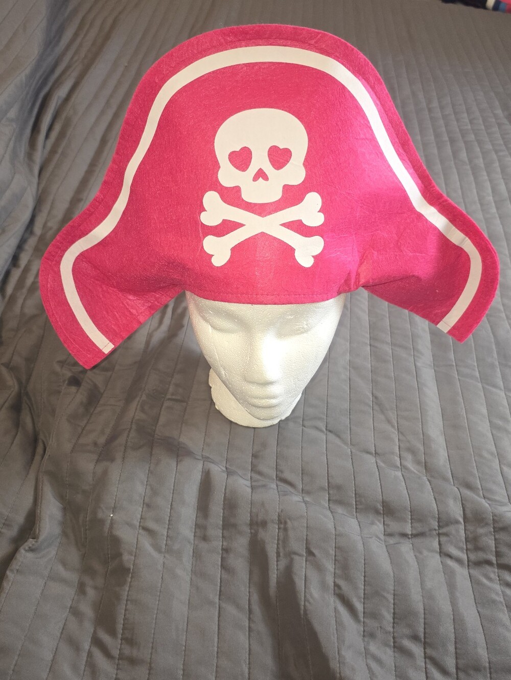 Girls Pirate Hat Pink Skull Crossbones Heart Eyes Pirate Princess Costume